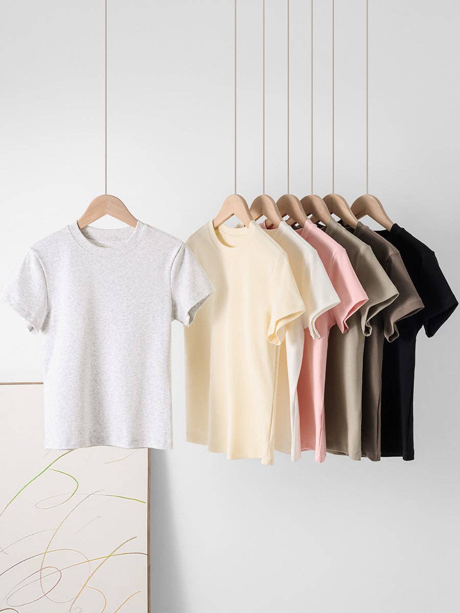 Camiseta de mujer de moda casual de manga corta y color sólido: Negro / S (40,00 kg-47,50 kg)