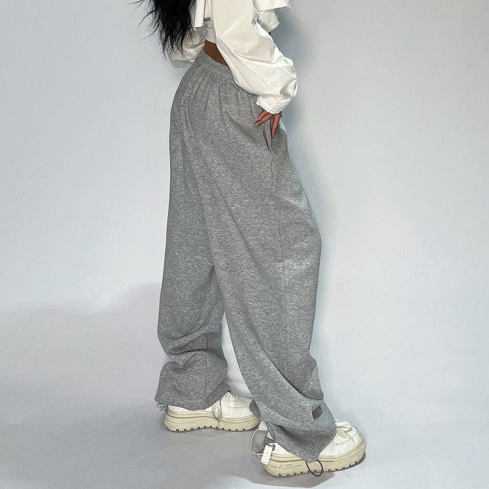 Pantalones de mujer de moda casual anchos de pierna suelta de algodón: Gris / S