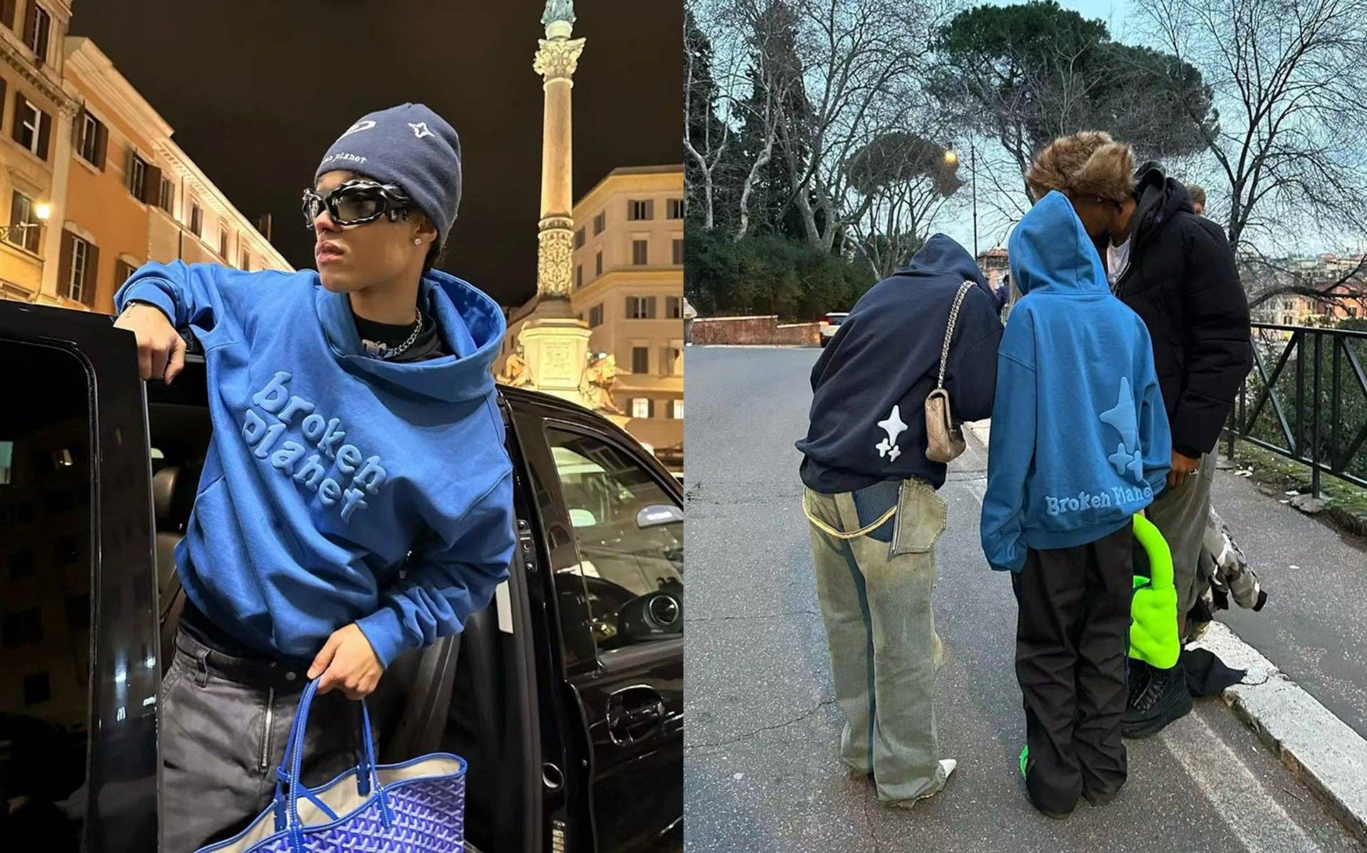 Sudadera con capucha de estilo callejero unisex de gran tamaño con estampado de letras Y2K: Azul colorido / M