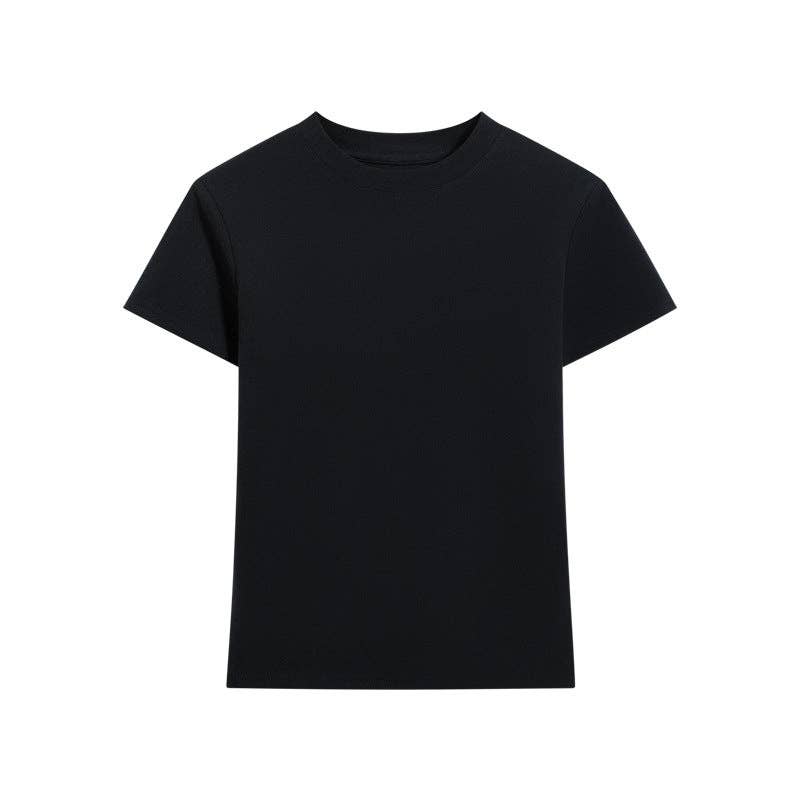 Camiseta de mujer de moda casual de manga corta y color sólido: Negro / S (40,00 kg-47,50 kg)