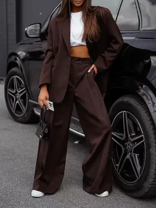 Conjunto: Chaqueta y Pantalón Ancho -Burdeos (S)