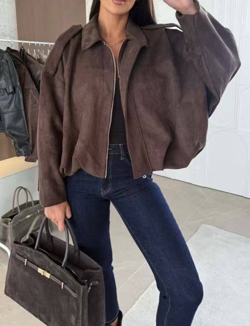 Chaqueta amplia de ante - Marrón / Talla única