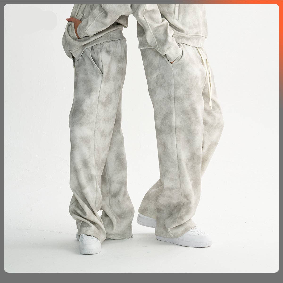 Pantalones de chándal vintage casuales de pierna recta para hombre: Floral Gray / M