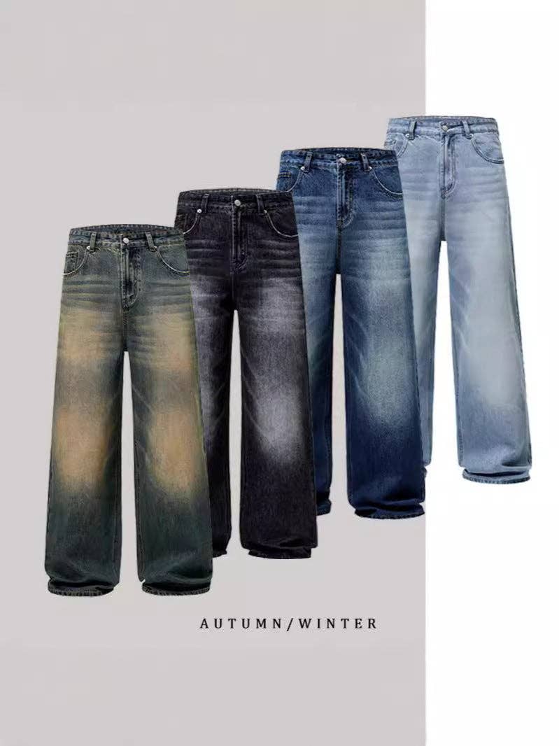 Pantalones vaqueros de hombre de corte recto y ajuste holgado.: Negro / M